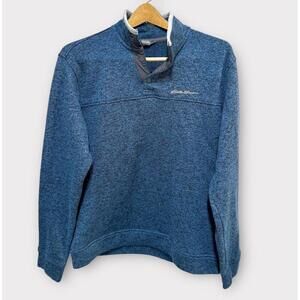 Eddie Bauer Mens Sweater Snap Front Pullover Radiator Fleece Blue Heather Size L
